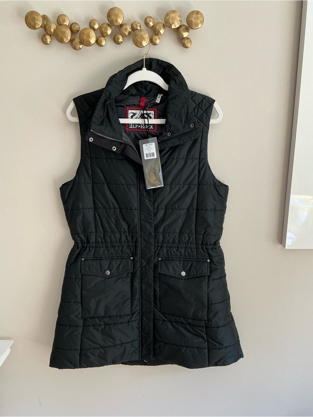 Alp N Rock Alpine Black Quilted Long Winter Ski Sleeveless Vest XL NWT